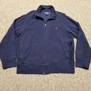 Polo Ralph Lauren Sweater Mens 2XL Blue Full Zip Pockets Heavy Knit Pony Rugby